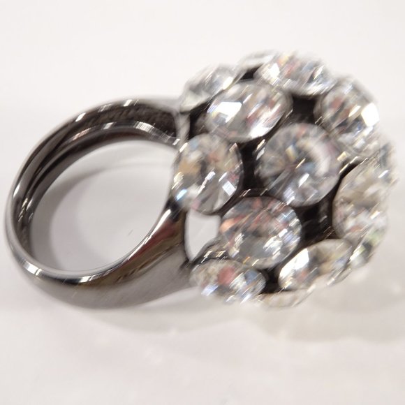 Neiman Marcus Crystal Hematite Disco Fireball Statement Ring NWT 220 - Picture 15 of 16